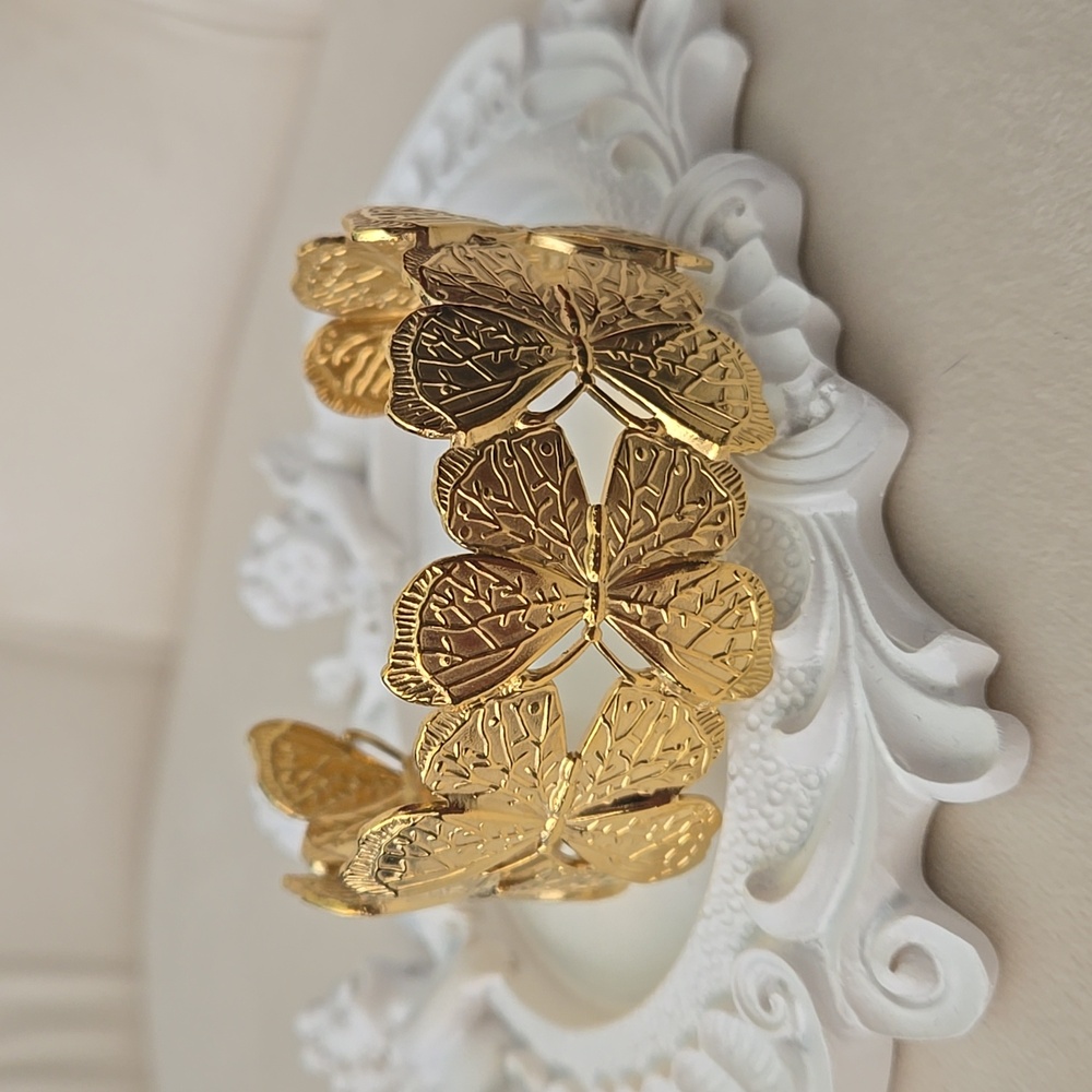 Stunning Detailed All Over Butterfly Cuff Bracelet In Gold, NWT